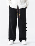 Men's Side Button Decoration Loose Winter Corduroy Pants