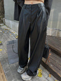 Women's Cool Semi-elastic Floor Length PU Leather Trousers