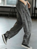 Trend Wavy Line Embroideried Grey Harem Jeans for Women