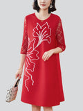 Elegant Round Neck Floral Print A-Line Dress for Women