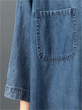 Women's Casual Oversized 3/4 Sleeve Blue Denim Shirt Dress