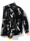 Men's Stylish Letter Print Warm White Duck Down Coat