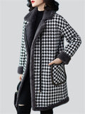 Ladies Vintage Plaid Notched Lapel Plush Lining Overcoat