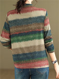 Ladies Retro Half High Collar Striped Bottoming Shirts