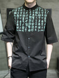 Men's Ancient Characters Print Summer Lapel Half Sleeve Shirt