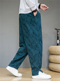 Men's Leaf Jacquard Side Slit Drawstring Casual Pants