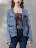 Women's Fashion Multi Pocket Blue Denim Short Jacket