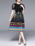 Women's Printed Patchwork Pleated Knitted Dress