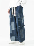 Casual Denim Color Block Pants for Men