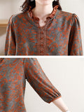 Graceful Pleated Stand Collar Faux Silk Shirt for Ladies