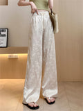 Female Bamboo Leaf Jacquard Satin Wide-Leg Pants