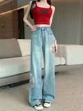 Female Stylish Chinese Style Embroidered Denim Trousers