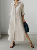 Vogue Single-Breasted Side Split Mid-Length Shirt Dress for Lady