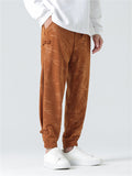 Men's Chinese Style Bamboo Leaf Pattern Side Button Corduroy Pants