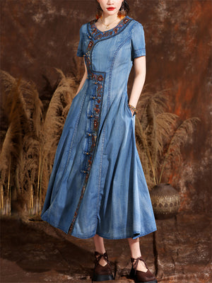 Exquisite Embroidered Vintage Denim Dresses for Women