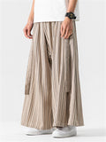 Men's Chinese Style Striped Wide Leg Linen Pants