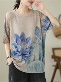 Summer Hollow Out Breathable Blue Lotus T-shirts for Women