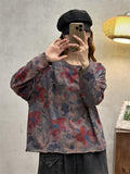 Female Vintage Oil Painting Floral Print Long Sleeve Shirt