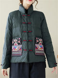 Women's Ethnic Style Embroidery Retro Stand Collar Quilted Jackets