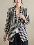 Ladies Casual Fashion One Button Plaid Suit Jacket