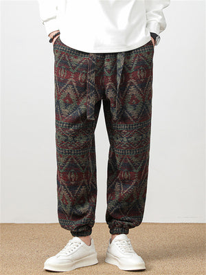 Men's Cozy Ethnic Style Jacquard Ankle-tied Woolen Pants