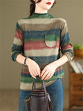 Ladies Retro Half High Collar Striped Bottoming Shirts