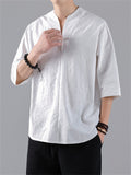 Vintage Small V-Neck Men's Jacquard Short Sleeve Shirt