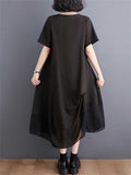 Lady Plus Size Irregular Retro Drawstring Pocket Dresses