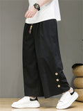 Men's Casual Cotton Linen Drawstring Summer Straight-Leg Pants