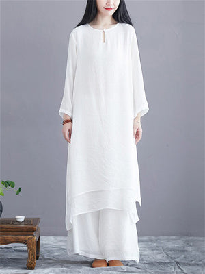 Women's Oriental Clothing Zen Style Casual Plus Size White Set