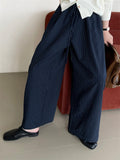 Women's Drawstring Elastic Waist Striped Wide Leg Pants