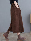 Simple Elastic Waist Corduroy Cropped Pants for Women