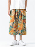 Men's Chinese Style Ancient Dragon & Crane Print Cropped Pants