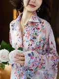 Summer Colorful Jacquard Single-Breasted Chiffon Shirt for Lady