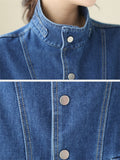 Women's Trendy Lapel Long Sleeve Patch Pocket Denim Jacket