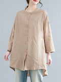 Khaki Comfortable Stand Collar Button Shirt for Women