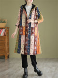 Women's Colorful Print Thickened Ethnic Mid Length Hooded Coat