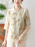 Women's Spring Blossoms Hanzi Print Chiffon Shirt