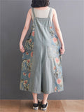 Summer Wide Leg Overalls Women's Floral Printed Denim Jumpsuits