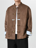 Men's Four Leaf Clover Metallic Button Contrast Color Suede Jacket