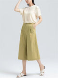 Semi-Elastic Slimming Wide Leg Cropped Pants for Ladies