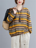 Women's Spring Multicolored Stripes V Neck Shirt