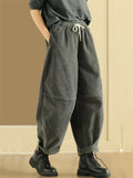 Women's Casual Solid Color Lace Up Warm Corduroy Pants