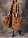 Female Ancient Landscape Print Faux Fur Collar Cotton Overcoat