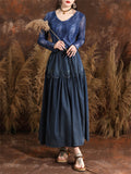Women's Summer Vintage Style Splicing Elastic Waist Blue Denim Skirt