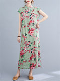 Mint Green Stand Collar Slim Fit Side Slit Print Qipao for Women