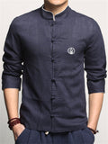 Male Circle Chinese Character Embroidered Stand-up Collar Shirts