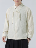 Spring Lapel Tassel Button Jacquard Shirt for Men