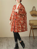 Retro Flower Print Women's Mid-length Cotton Jackets