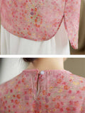 Chinese Style Linen Floral Print Round Neck Shirt for Lady